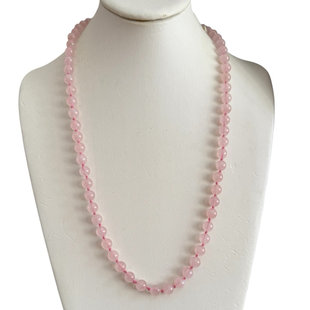 Natural rose quartz 8mm bead necklace